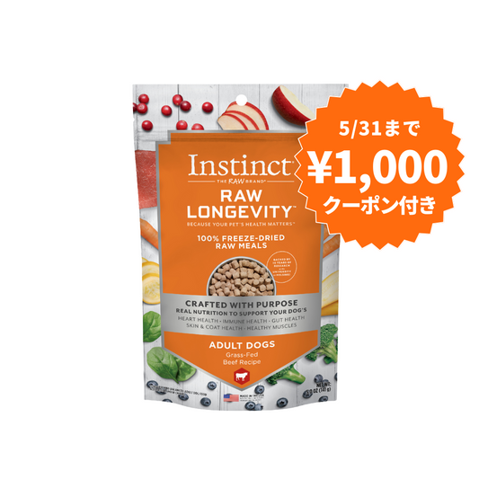 【限定】1000円クーポン付き！インスティンクト 成犬用ローロンジェビティ フリーズドライビーフ 141g